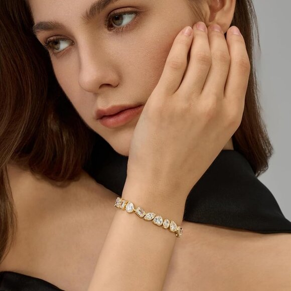 14K Gold Filled Tennis Bracelet for Women Oval Stone Cut Hypoallergenic Gift - Picture 8 of 8